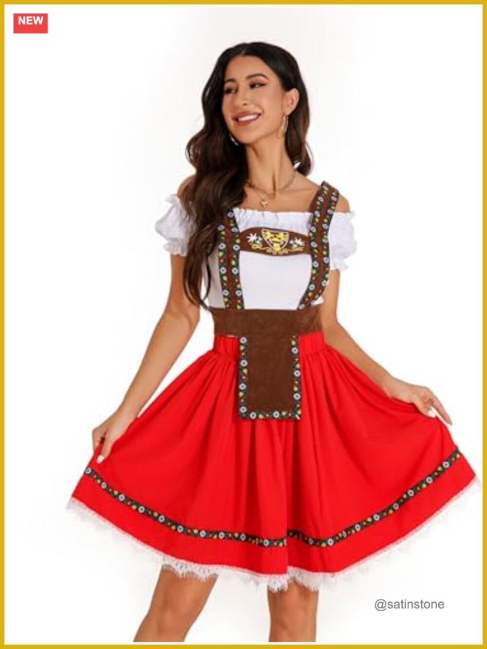 Women's Oktoberfest Costume 3pc Set Off Shoulder Peasant Top Lace Skirt